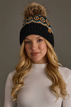 Black & Multicolored Chenille Pom Hat
