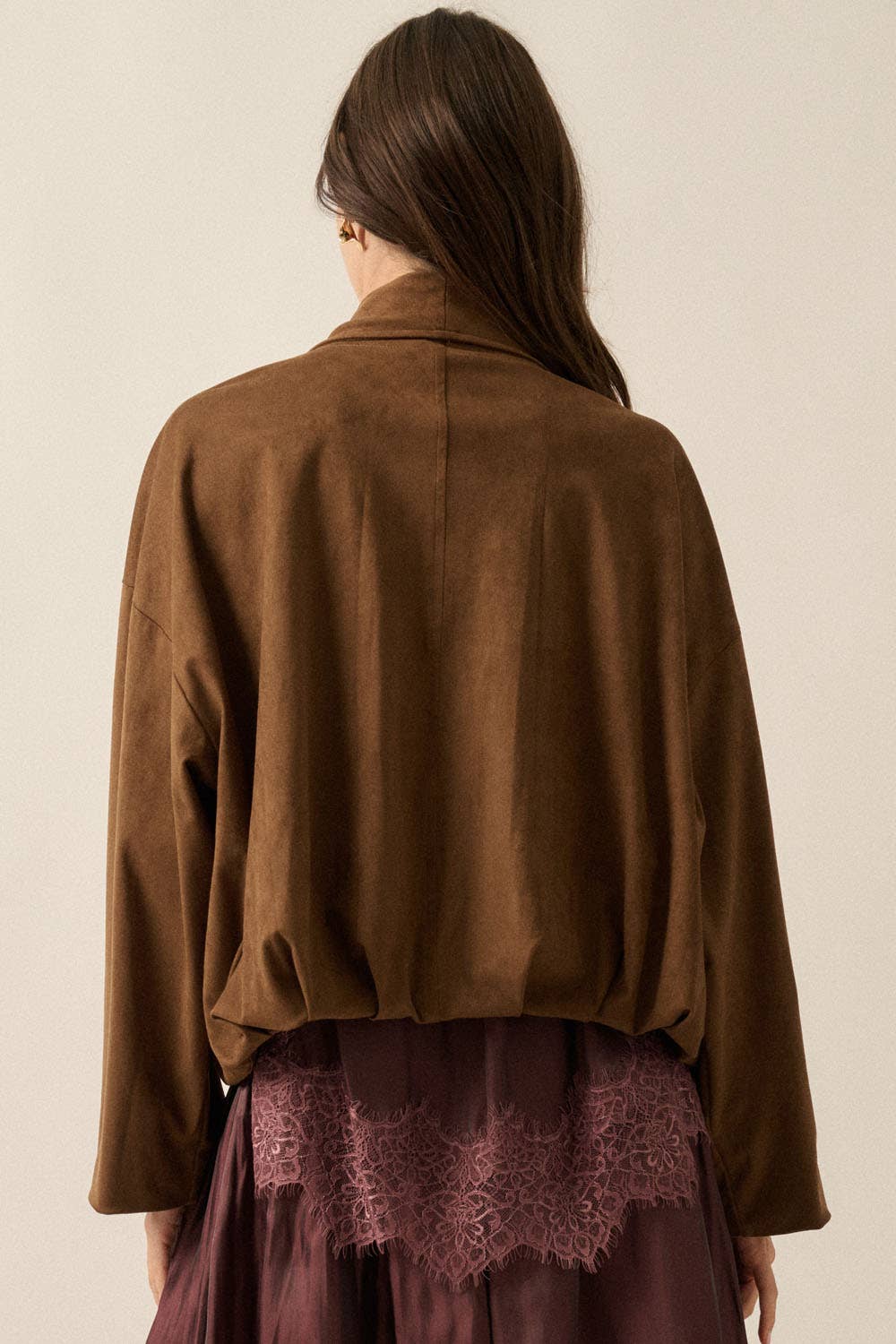 Faux Suede Oversized-Collar Jacket