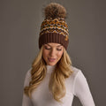 Brown, Mustard & Cream Patterned Pom Hat