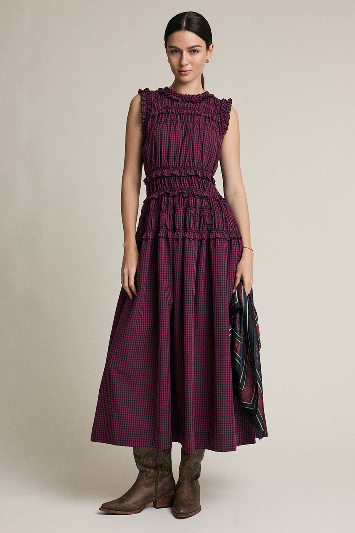 Wine Plaid Maxi Dress