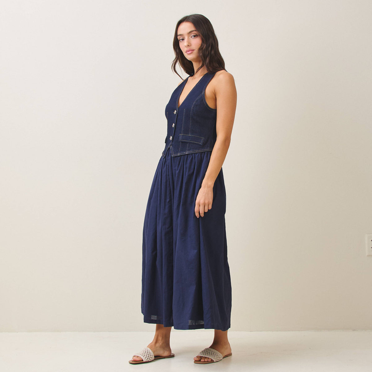 Denim vest long dress
