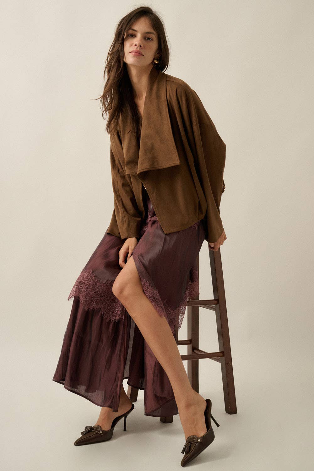 Faux Suede Oversized-Collar Jacket