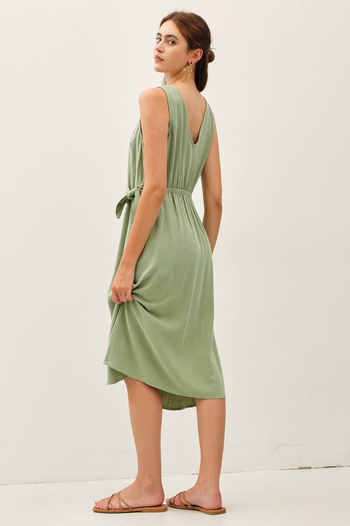 Final Sale-Linen Blend Wrap Dress
