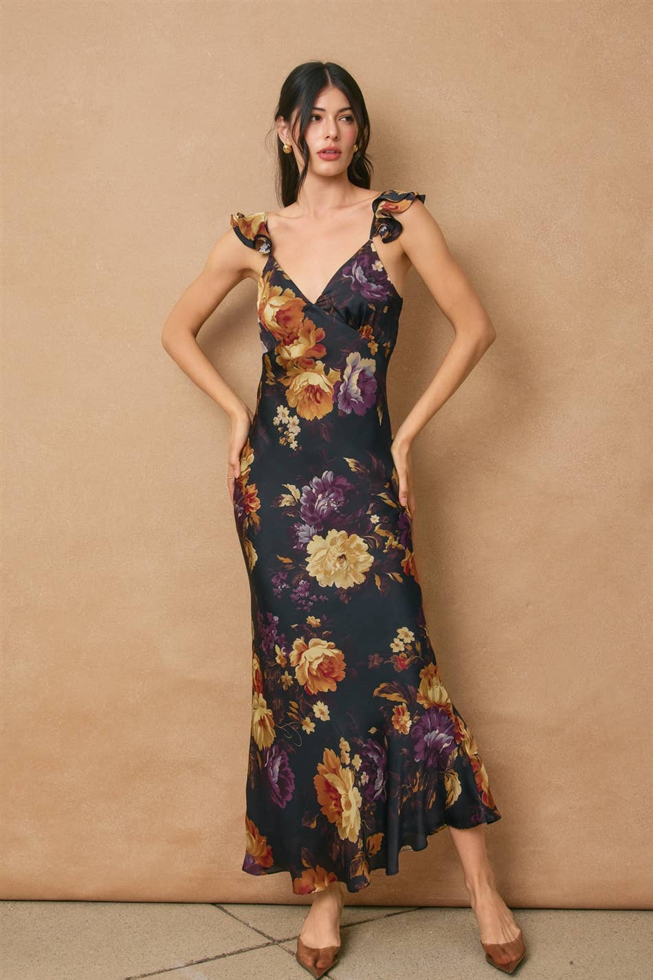 Floral Flutter Shoulder Maxi Dress