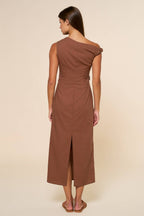 Final Sale-Asymmetrical Midi Dress W/ Golden Detail