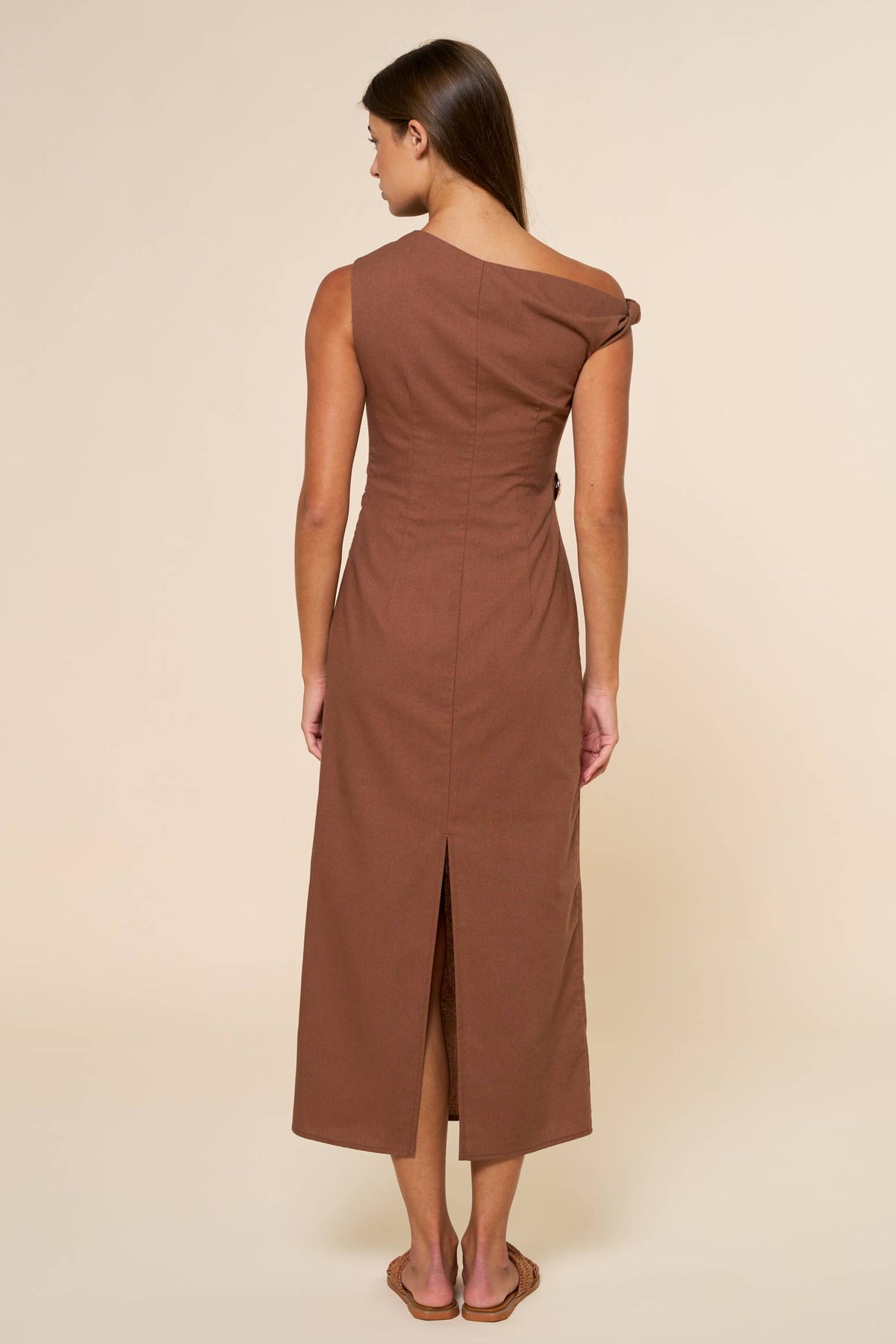 Final Sale-Asymmetrical Midi Dress W/ Golden Detail