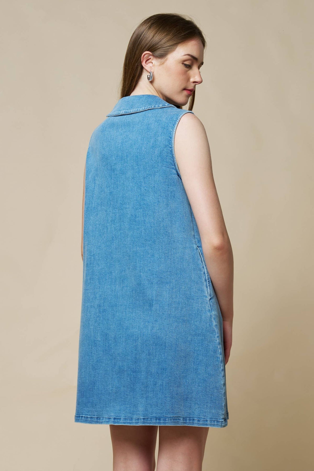 Final Sale-Collard Shift Mini Denim Dress