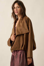 Faux Suede Oversized-Collar Jacket
