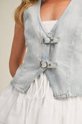 Final Sale-Double Buckle Denim Vest