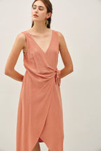 Final Sale-Linen Blend Wrap Dress