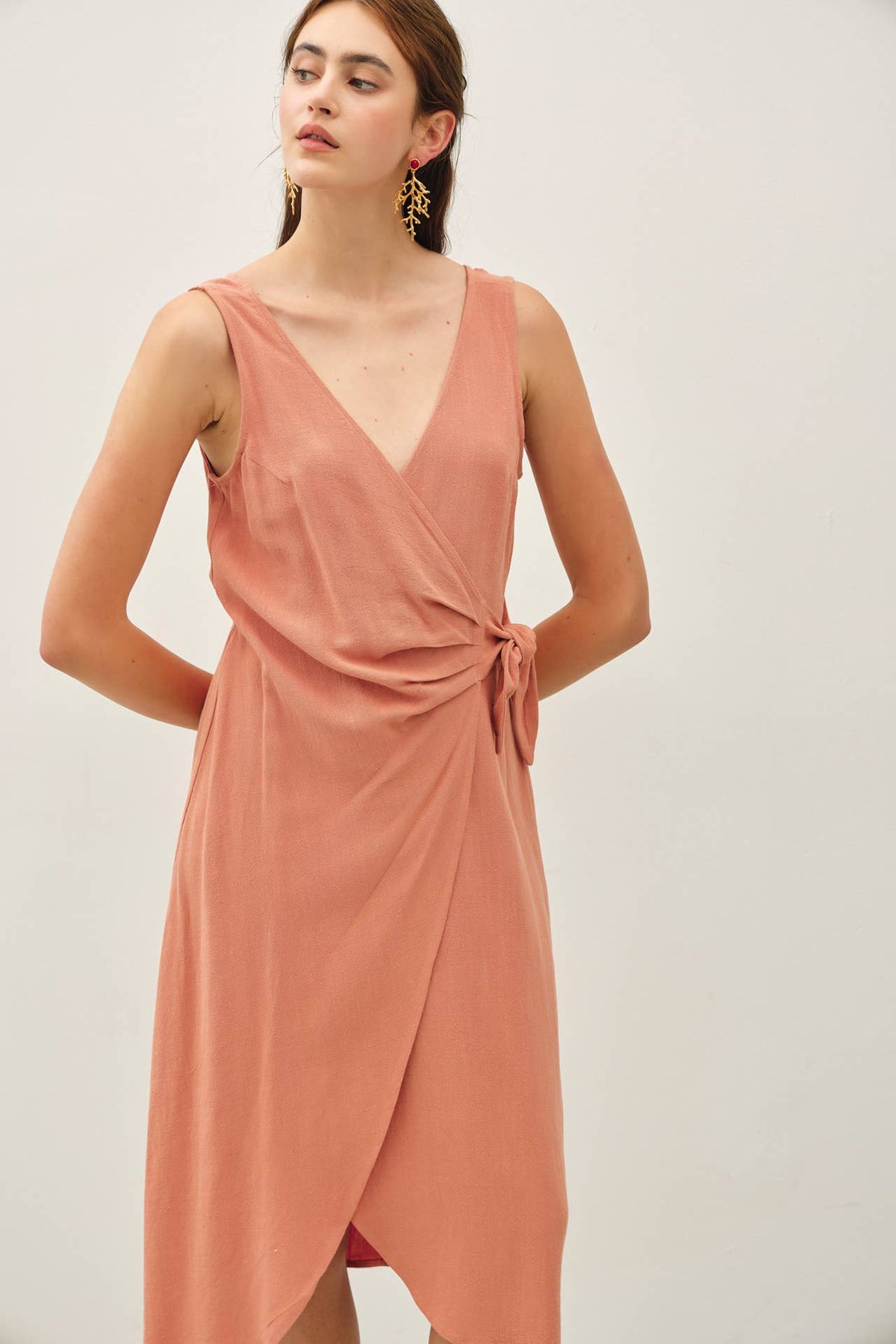 Final Sale-Linen Blend Wrap Dress