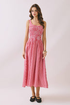 Final Sale-Gingham Smocked Midi Dress