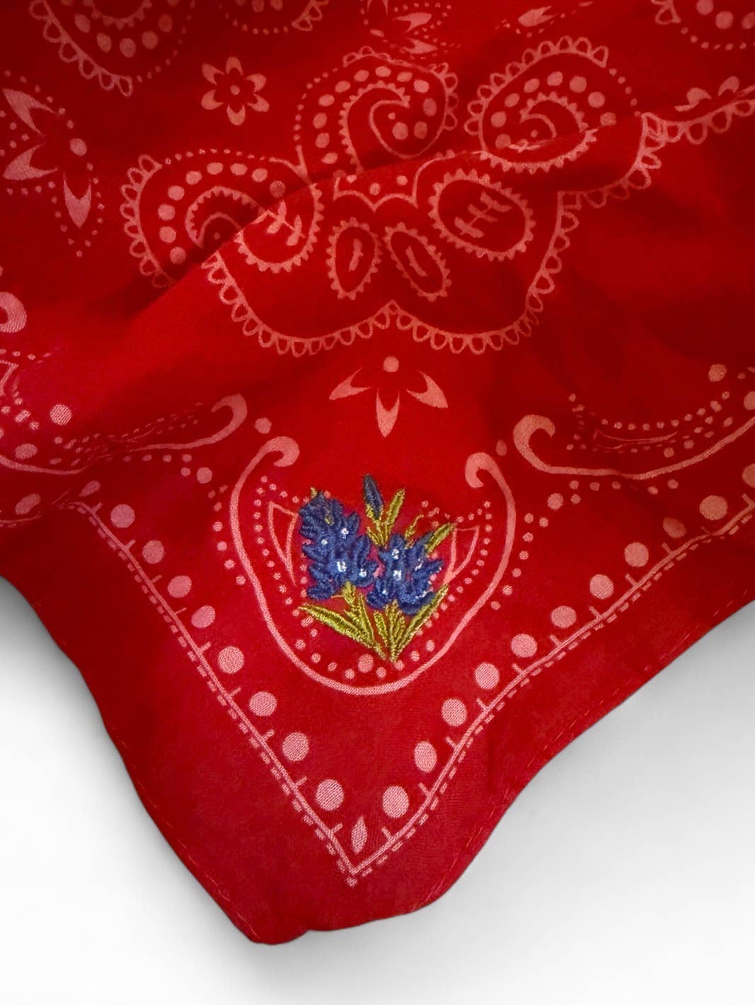 Final Sale-Blue bonnet embroidered red bandana