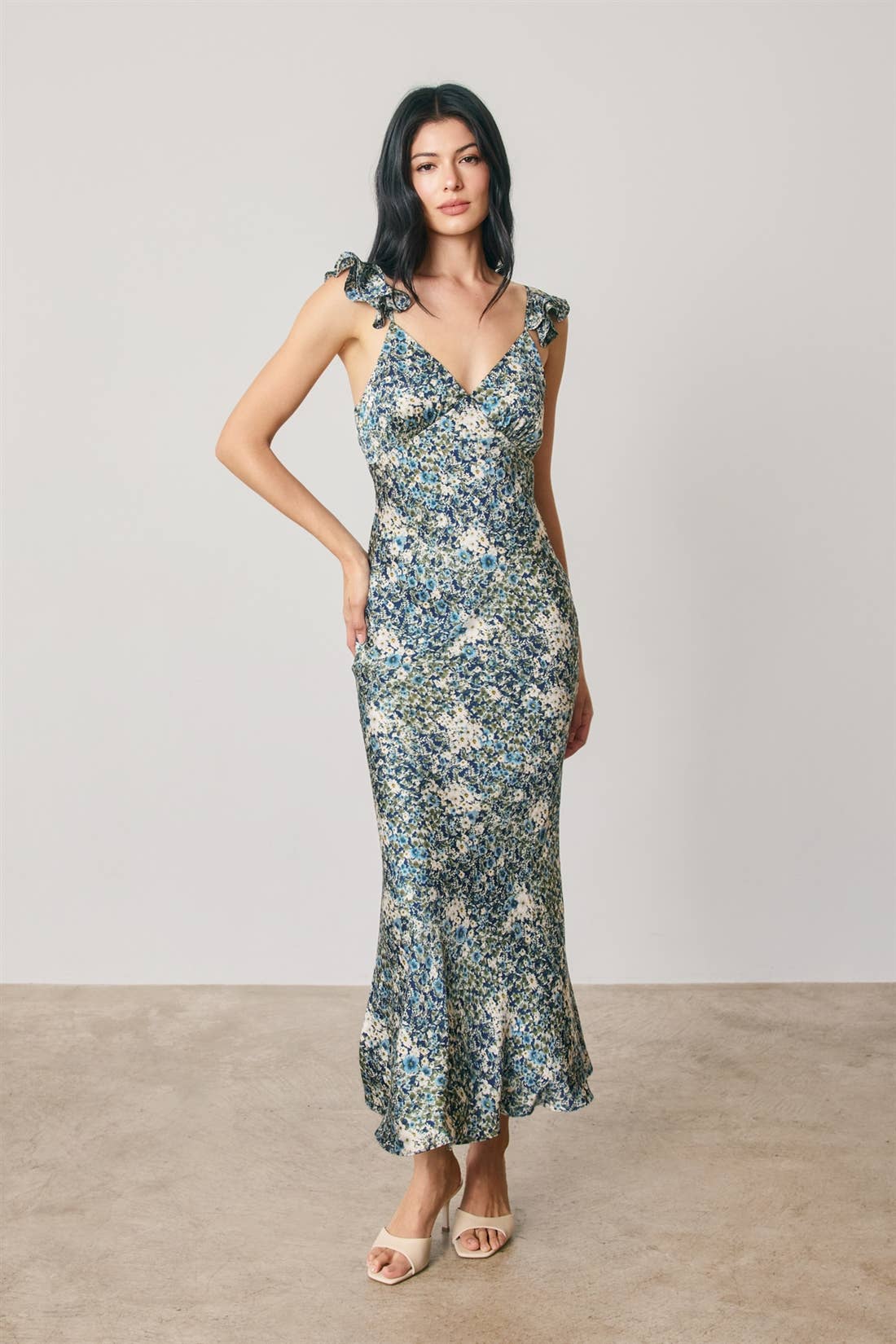 Floral Flutter Shoulder Maxi Dress