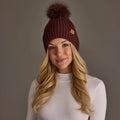 Brown Knit Hat with Brown Pom