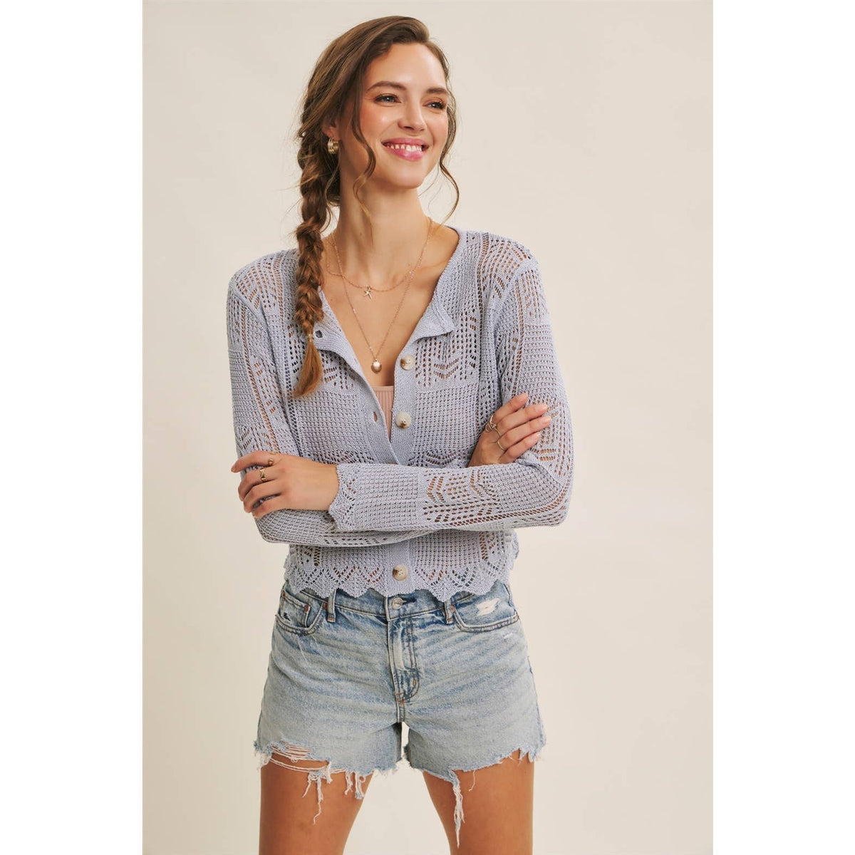 Final Sale-Cardigan W/Scallop Hem
