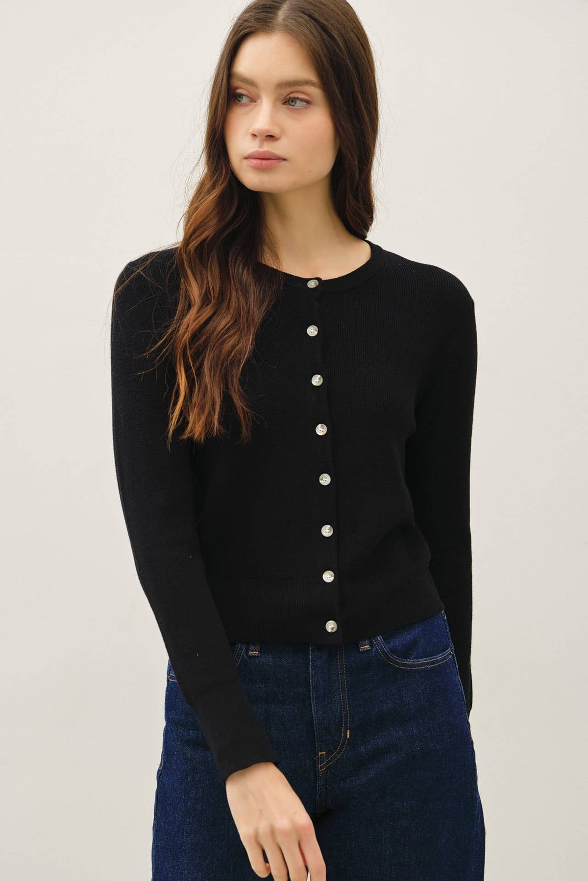 Final Sale-Ribbed Crewneck Cardigan