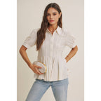 Final Sale-Pleated Button-Down Top