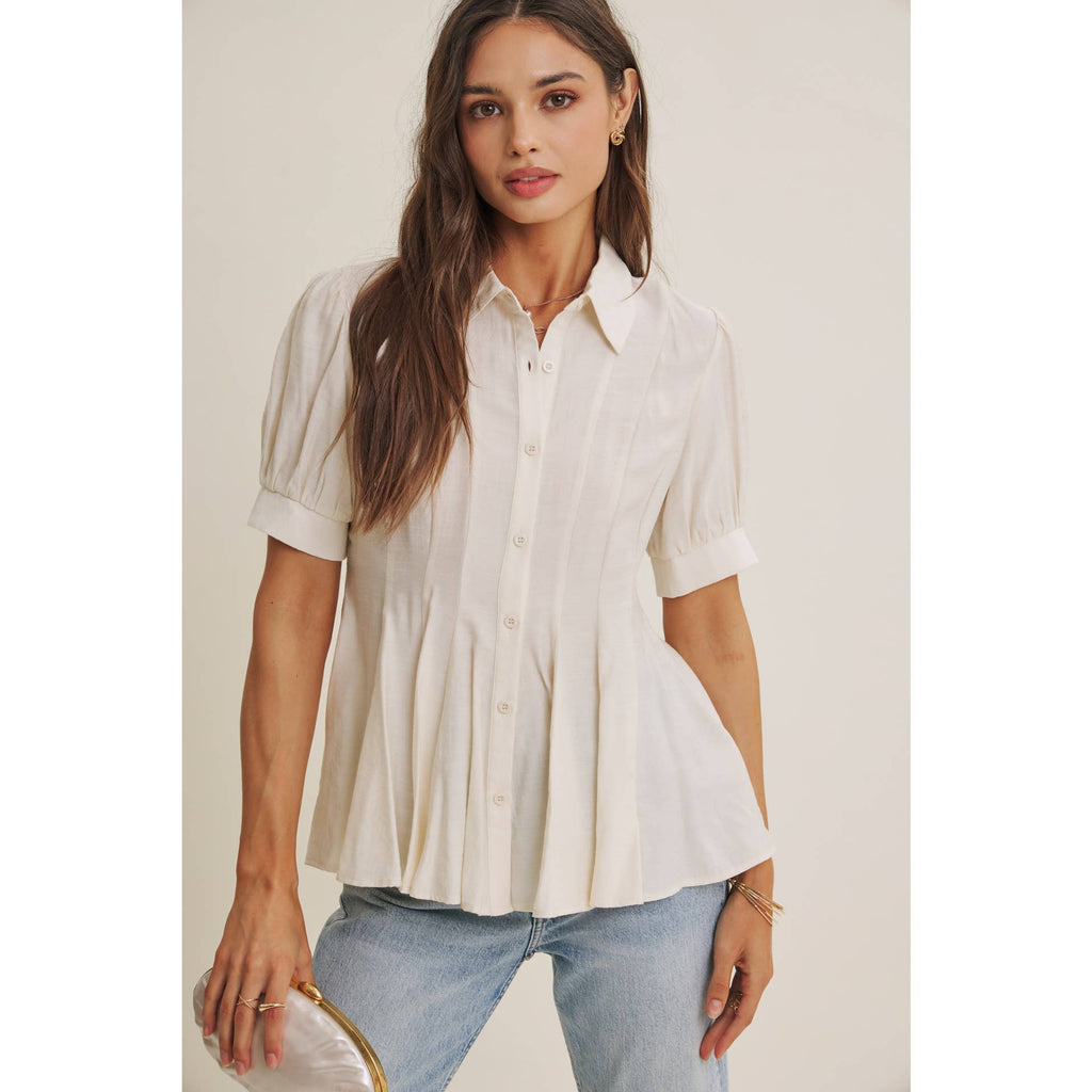 Final Sale-Pleated Button-Down Top