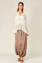 Sheer Lace Ruffle Blouse