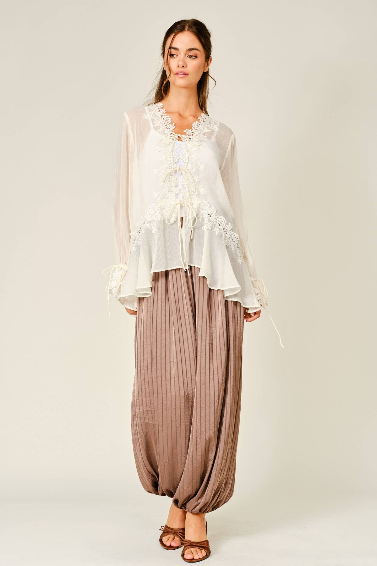Sheer Lace Ruffle Blouse
