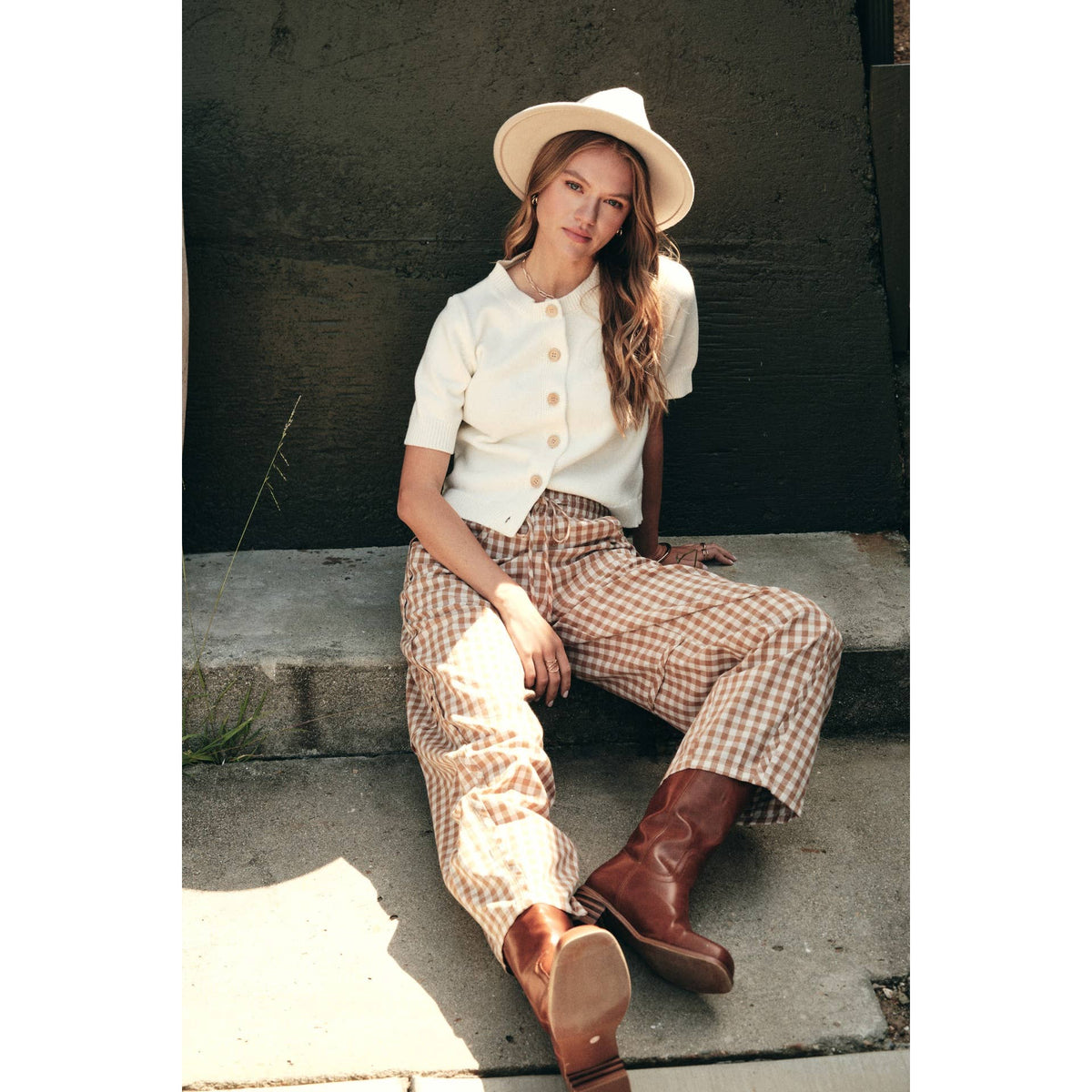 Relaxed Gingham Barrel Pant