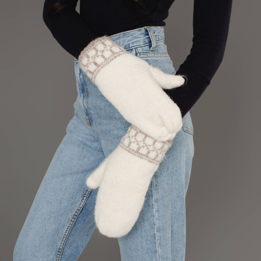 Ivory & Taupe Patterned Knit Mittens