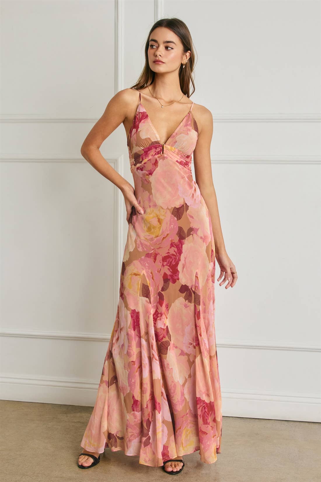 Bold Floral Frilly Hem Maxi Dress