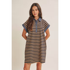 Relaxed Fit Stripe Polo Mini Dress