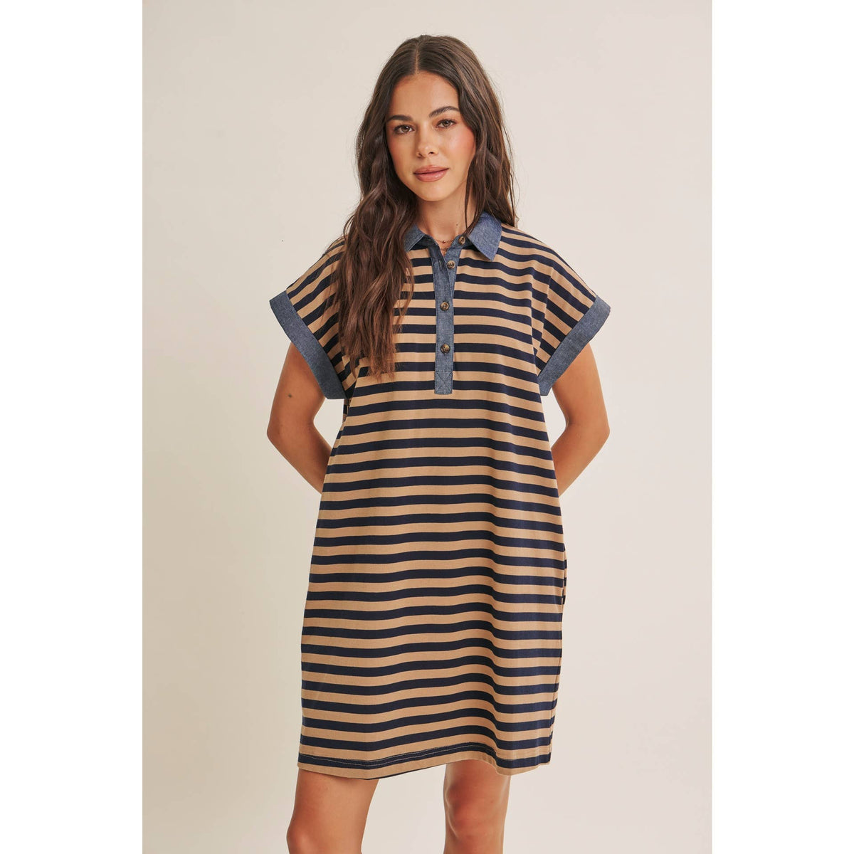 Relaxed Fit Stripe Polo Mini Dress