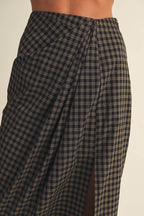 Asymmetric Drape High-Slit Midi Skirt