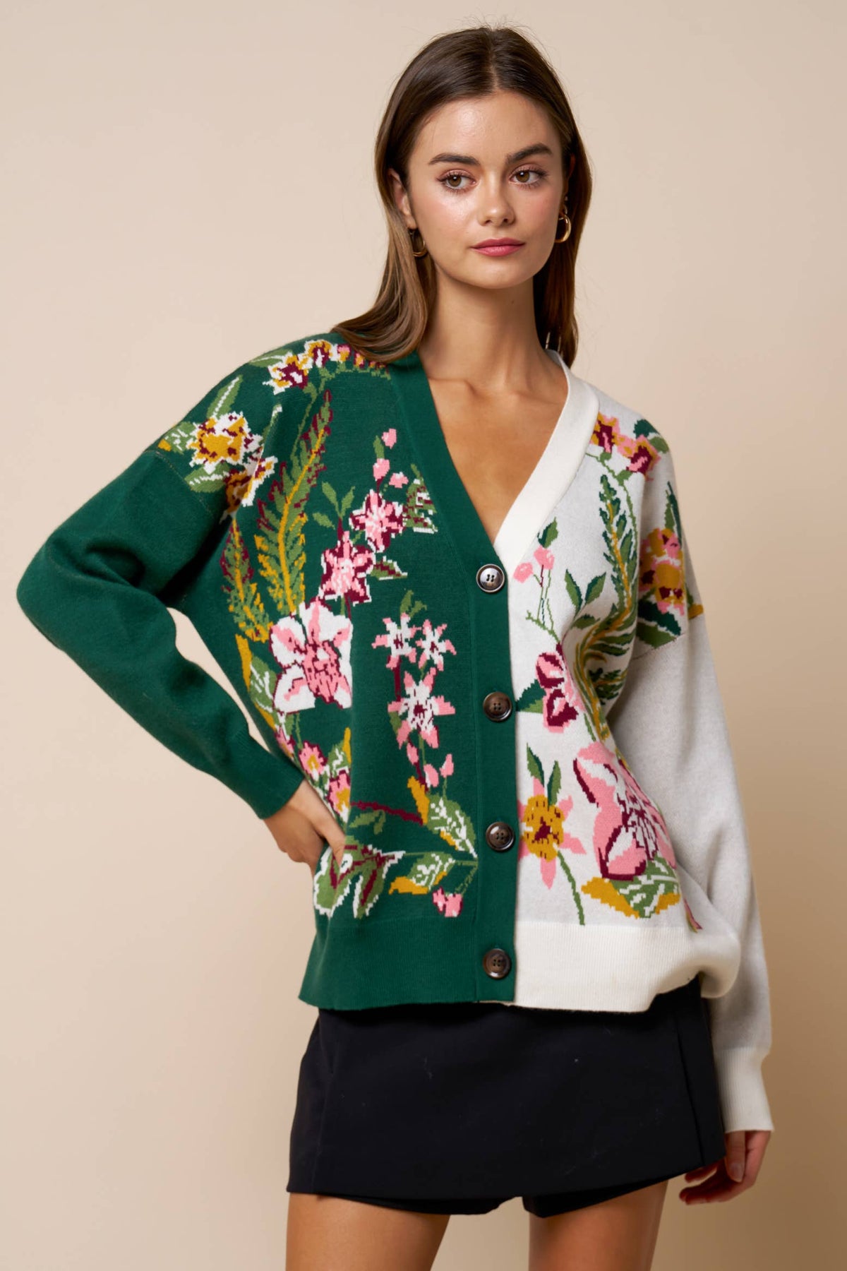 Floral Color Block Cardigan