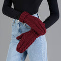 Burgundy Cable Knit Design Mittens