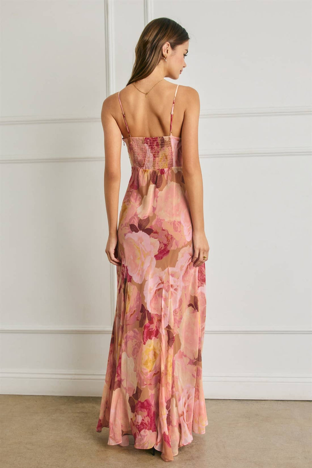 Bold Floral Frilly Hem Maxi Dress