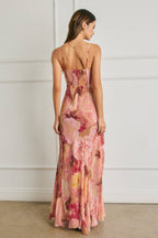 Bold Floral Frilly Hem Maxi Dress