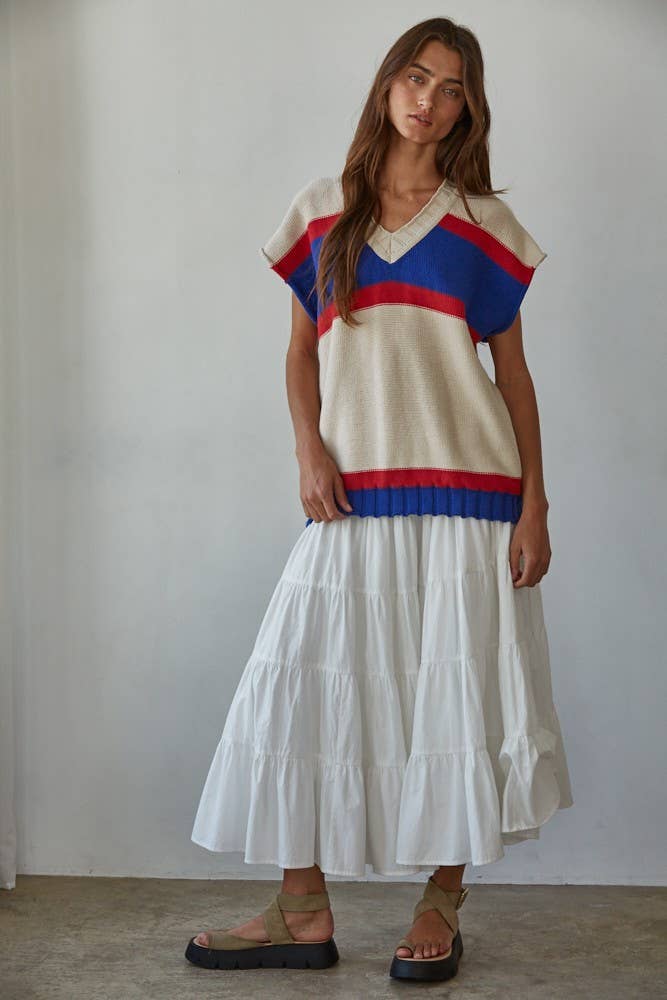 Final Sale-Cotton Striped V-Neck Sweater Vest