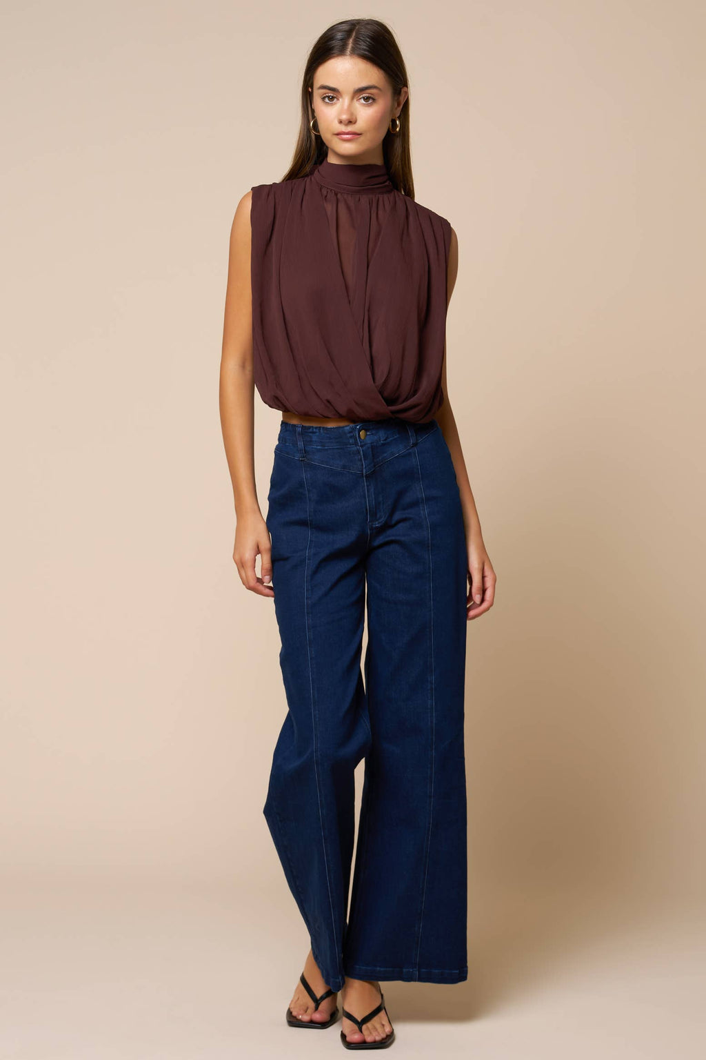 Draped Chiffon Mock Neck