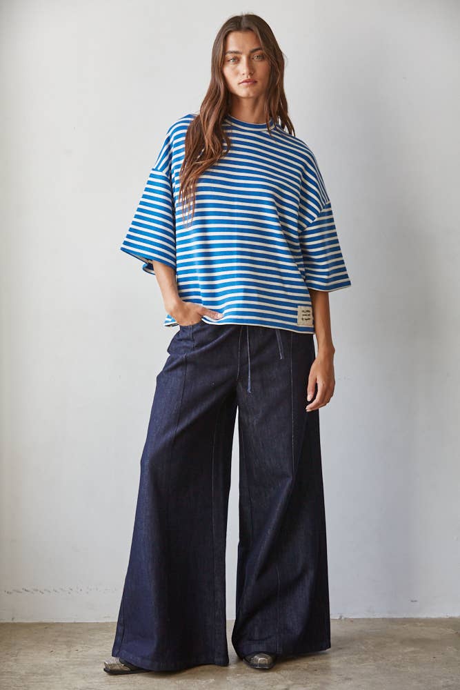 Final Sale-Knit Cotton Striped Short Sleeve