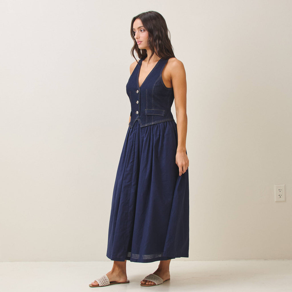Denim vest long dress