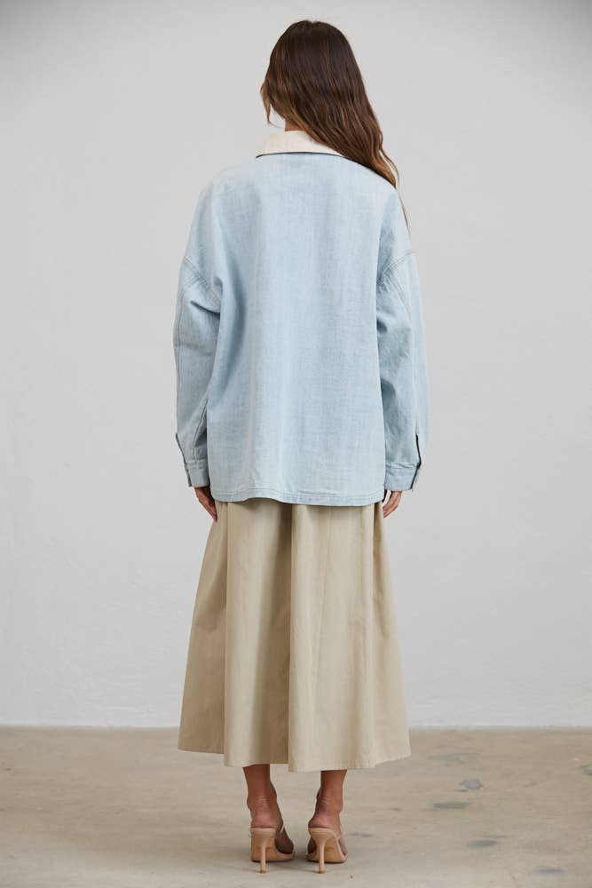 Utility Contrast Collared Denim Jacket