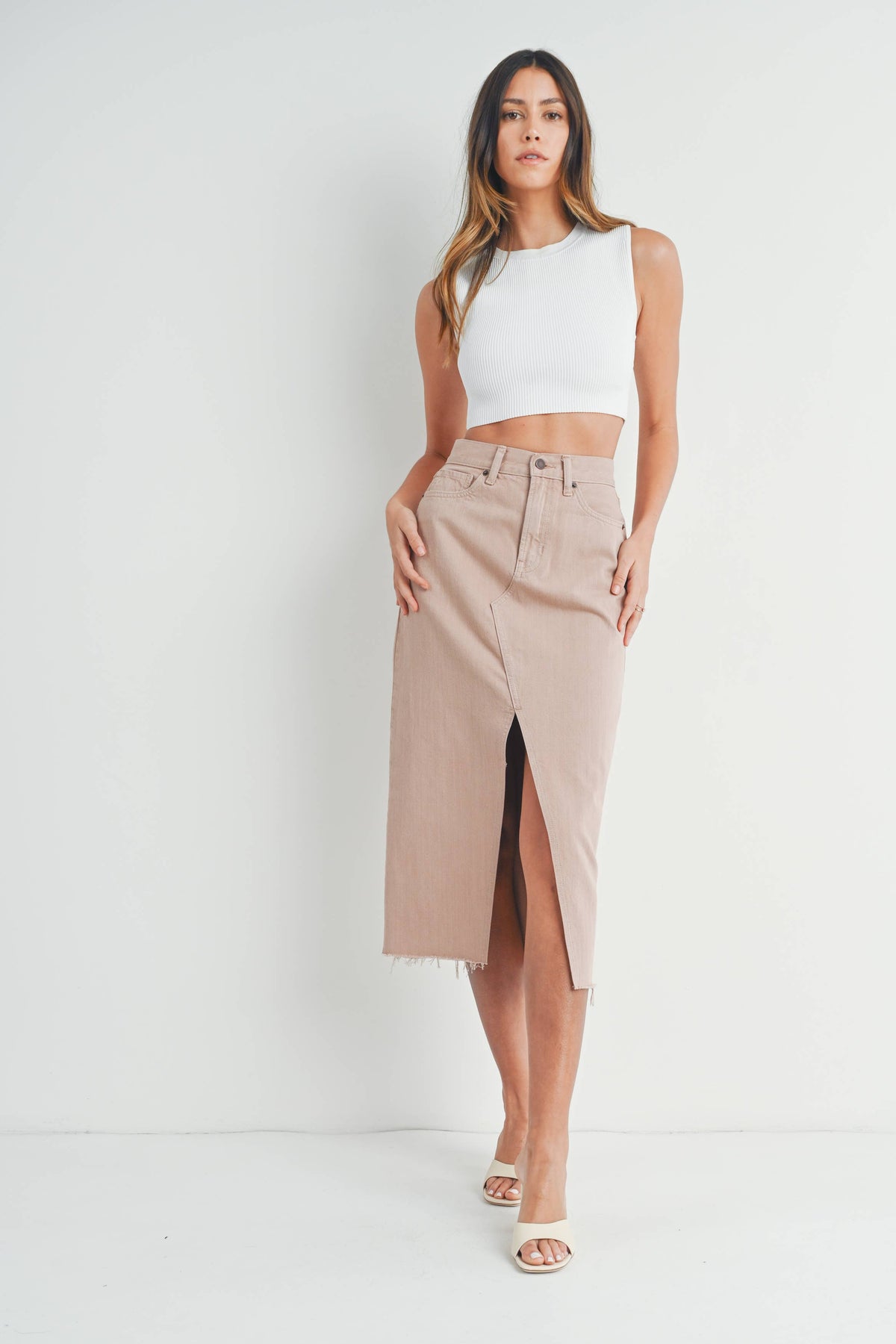 Final Sale-Open Slit Midi Skirt