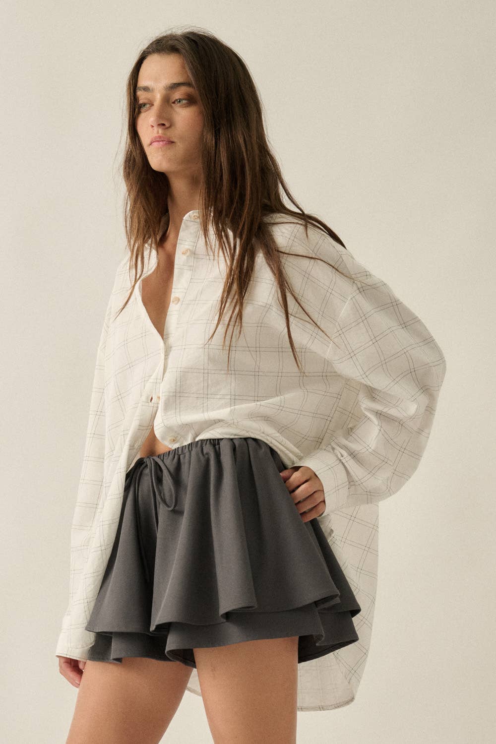 Windowpane Check Oversize Button-Up